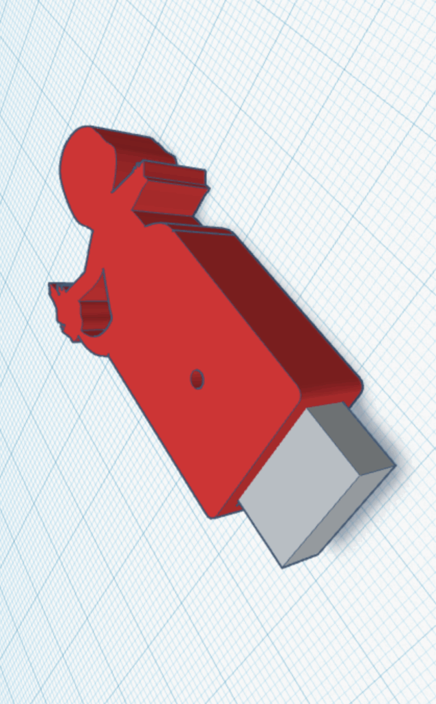 CAD-Ansicht eines 3D-Entwurfs von einem USB-Sticks mit einem selbstgestalteten Gehäuse. Das Gehäuse ist ein rotes Monster.